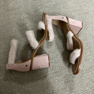 UGG Pink Fur Strap Block Heels Sz 10